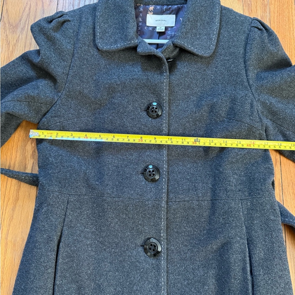 Merona Charcoal Belted wool blend Coat - Picture 7 of 8